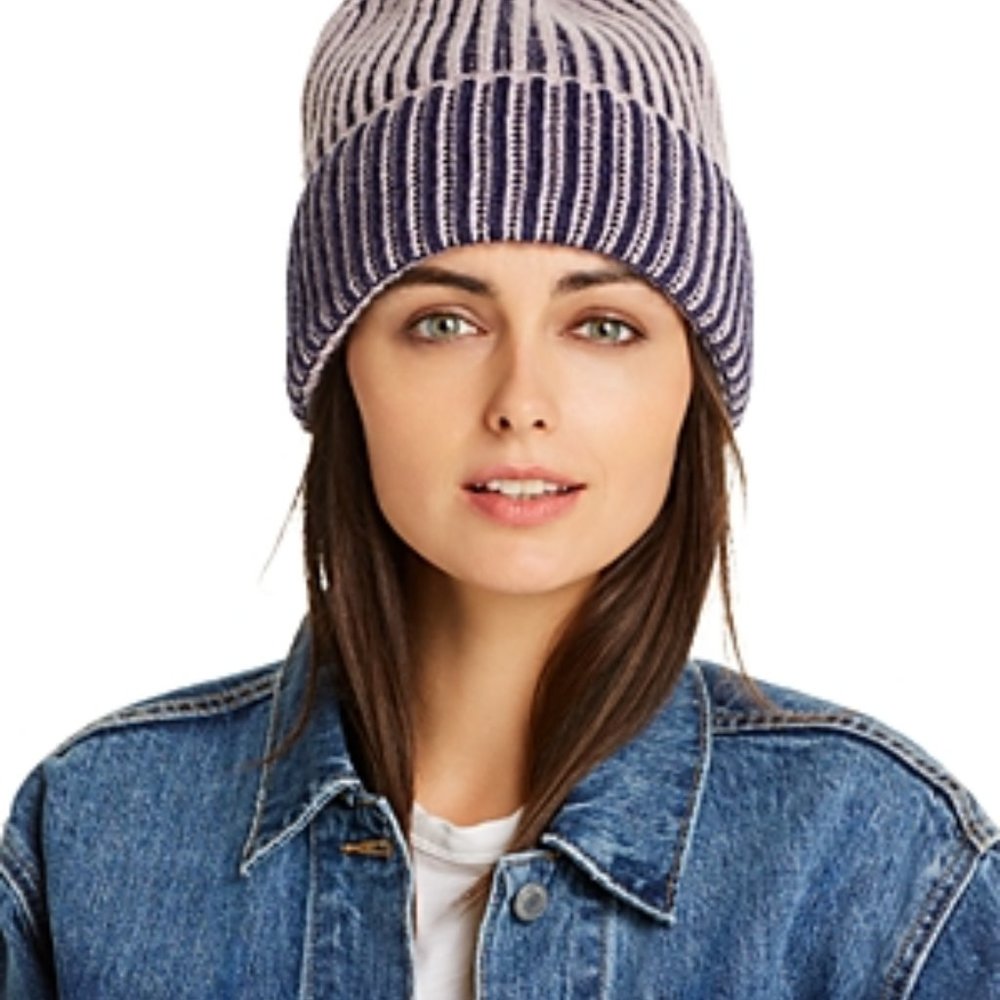 Aqua and pink Two-Tone Rib-Knit Beanie